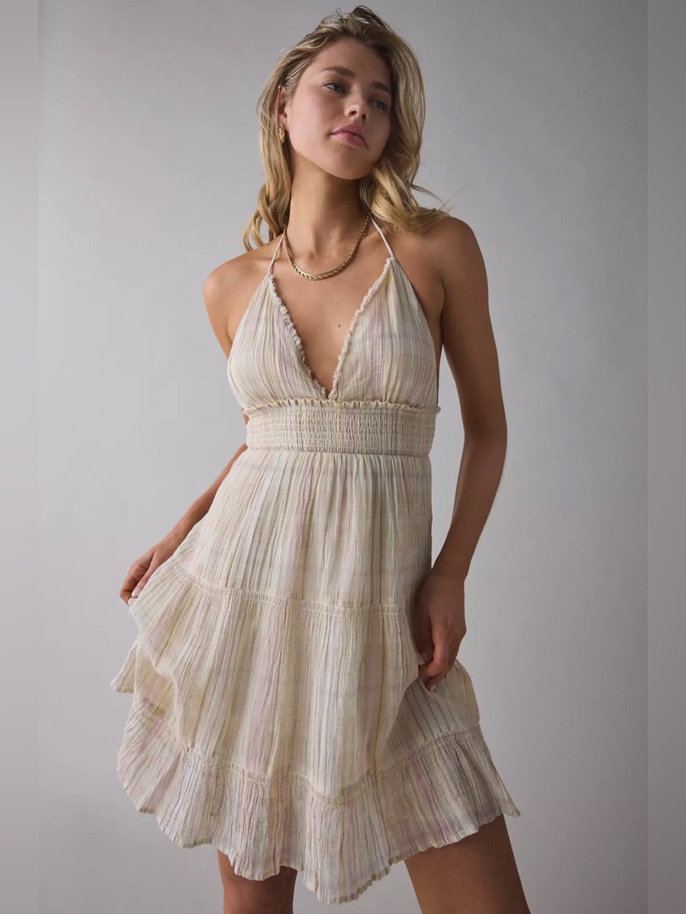 Urban Outfitters | Kimchi Blue Phoebe Cotton Open-Back Halter Knee Length Dress